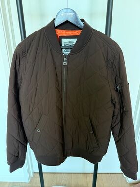 Levi's Men's Quilted Bomber Jacket in Dark Brown with Orange Liner - Medium